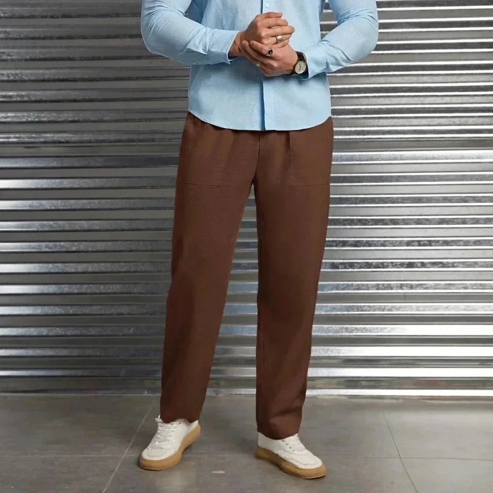 Chocolate Brown Preppy Mens Drawstring Waist Slant Pocket Pants